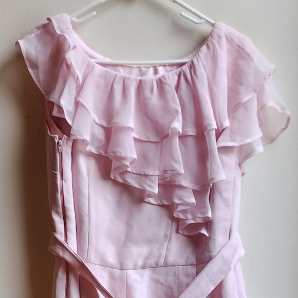 Pink Ruffled Sleeveless Belted Dress Size 14 - Picture 6 of 15